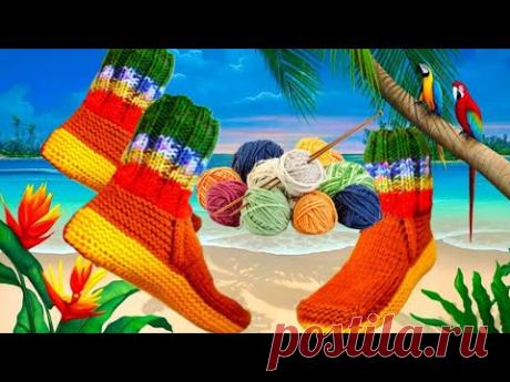 Носки тапочки двумя спицами. #2024