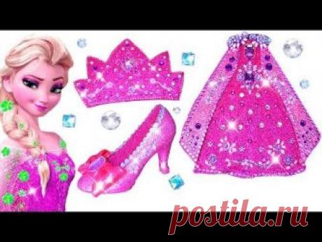Play Doh Making Colorful Sparkle Disney Princess Frozen Elsa Dress Crown and High Heels Play Doh Toy