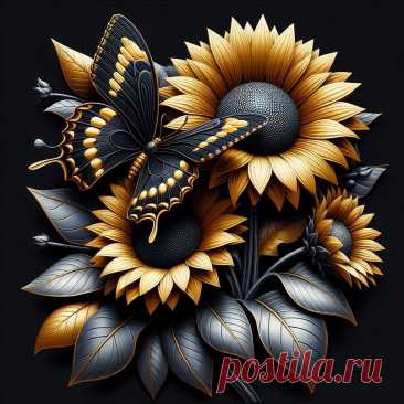 Нейросеть ~ *Бабочка на подсолнухе*. ART by Ya_ni_Eva.
