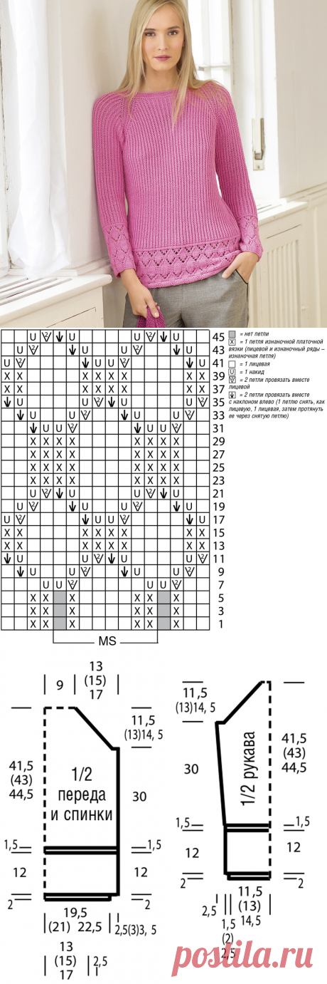 Джемпер с ажурным бордюром - схема вязания спицами. Вяжем Джемперы на Verena.ru