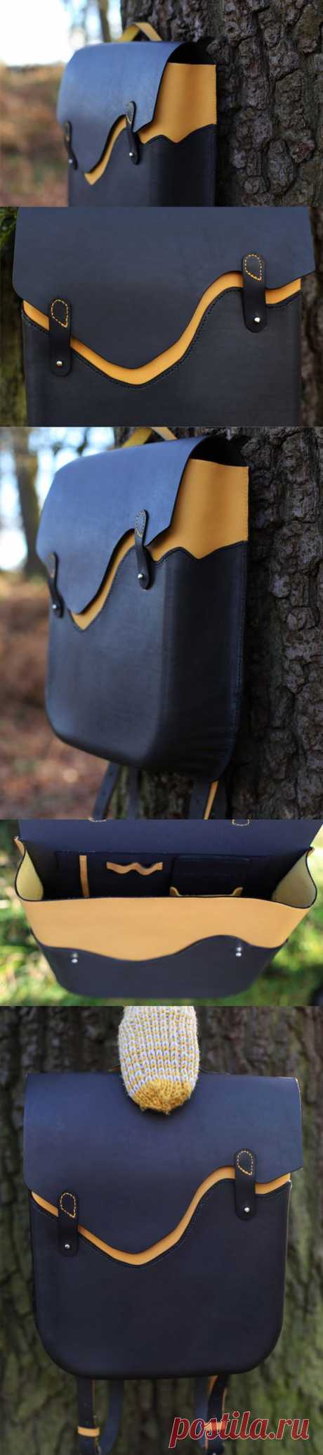 (3) Custom Made Thick Genuine Italian Leather Backpack. Yellow/Grey, Hand Stitched/Wet Moulded 100% Handmade | Кожа