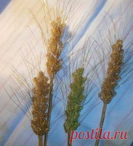 Композиция из бисера &quot;Радуга цветов&quot;, плетение колосков для композиции.