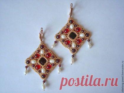 Купить Серьги с бисером и кабошонами Императрица Феодора - золотой, красный, гранат, византийские серьги