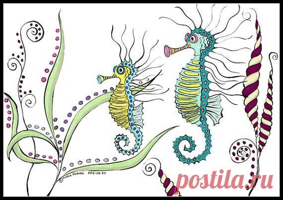 Seahorse illustration Illustration от MMoborgPhotography на Etsy