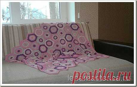Плед-покрывало &quot;Розовые сны&quot;, связанное крючком из мотивов, схема