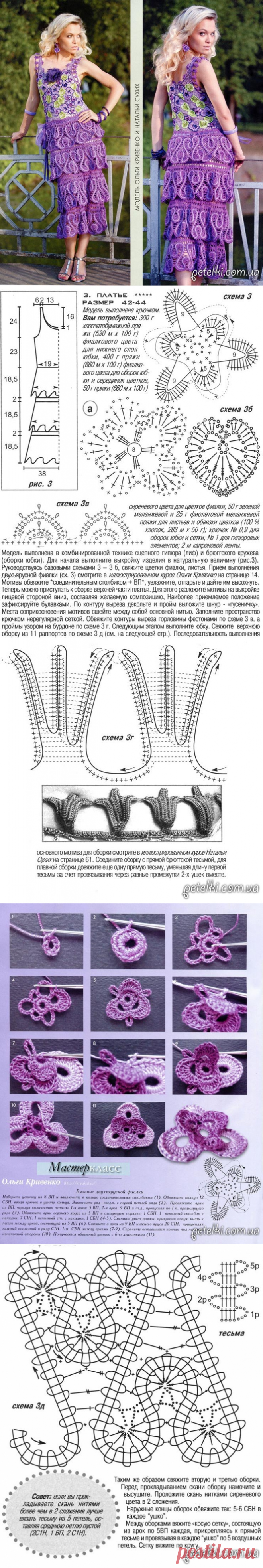 Шикарное платье. Ирландское и брюггское кружево. Схемы