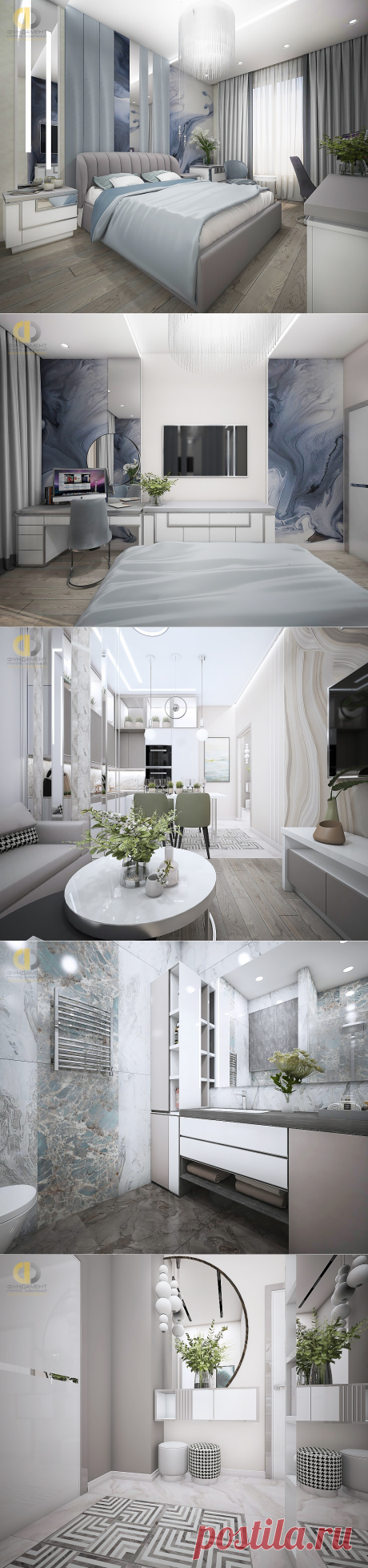 Дизайн интерьера двухкомнатной квартиры 55 кв.м в современном стиле