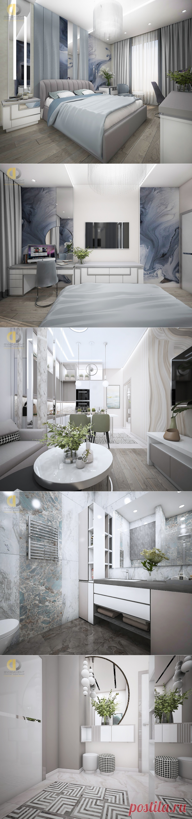 Дизайн интерьера двухкомнатной квартиры 55 кв.м в современном стиле