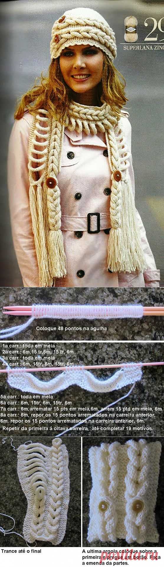 Шапочка и шарф в необычной технике / Вязание /