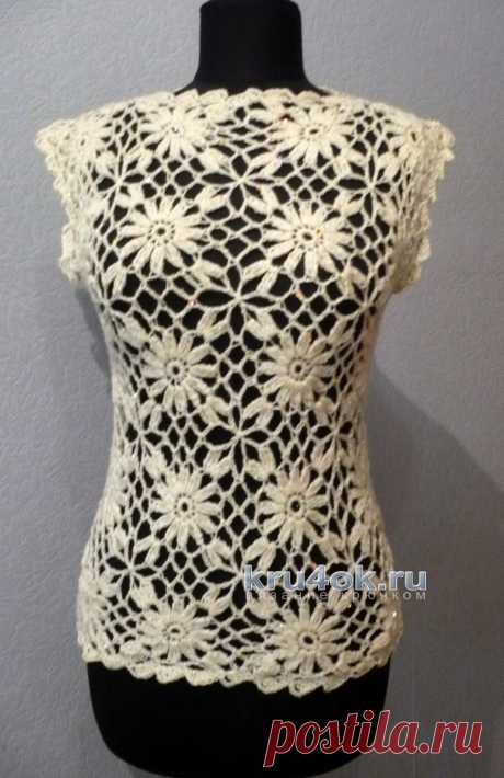 Вязаный топ Ромашки. Работа Светланы Клименко - вязание крючком на kru4ok.ru