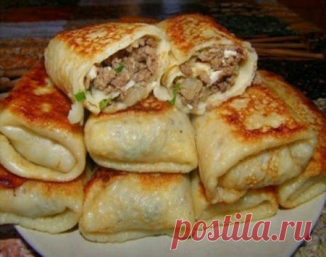 Вкусный рецепт. Блинчики с начинкой из мяса, яиц и зеленого лука: оторваться невозможно | КуЛИНАРИЯ | Яндекс Дзен