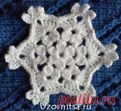 Шестиугольная снежинка крючком