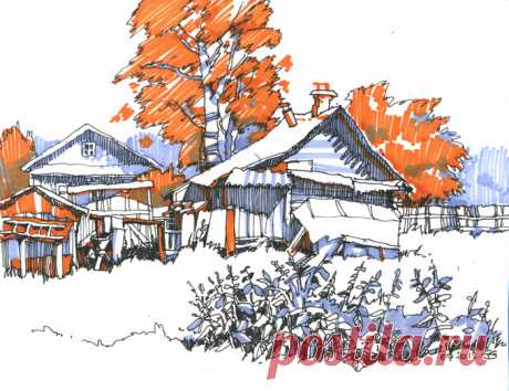 Иллюстрация Лето в деревне 02. Просмотреть иллюстрацию Лето в деревне 02 из сообщества русскоязычных художников автора Бауман Екатерина в стилях: Скетчи, нарисованная техниками: Другое.