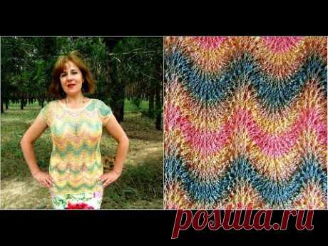 Вязание ажурной летней кофточки ажурным узором "Павлиний хвост"