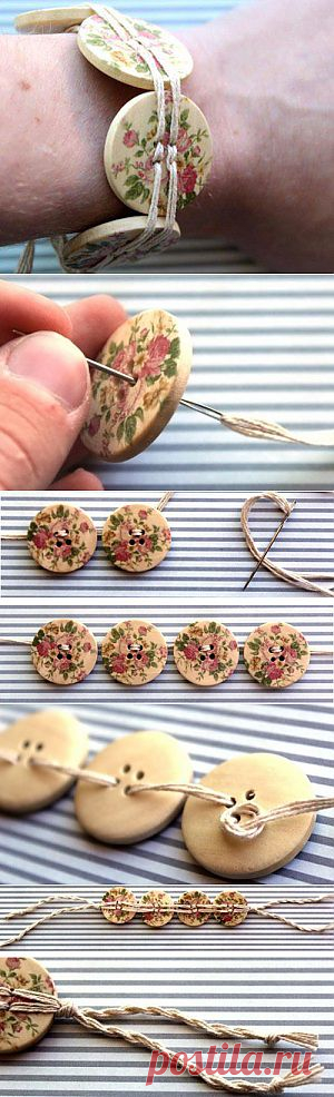 Браслет из больших деревянных пуговиц | Рукоделие с Эсилией