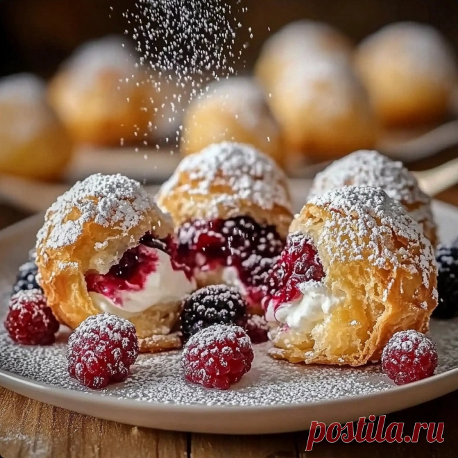 Шарики из теста с кремом и ягодной начинкой - кулинарное искусство