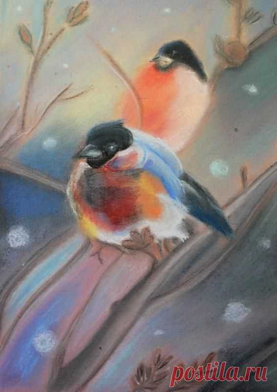 Новогодняя пастель: рисуем снегирей - Ярмарка Мастеров - ручная работа, handmade