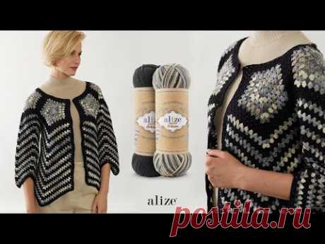 Кардиган с мотивом зигзаг крючком с пряжей Alize Superwash Artisan