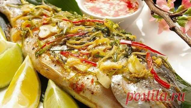 ​Морской окунь запеченный в духовке с овощами