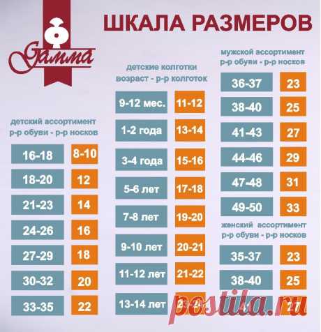 таблица размеров