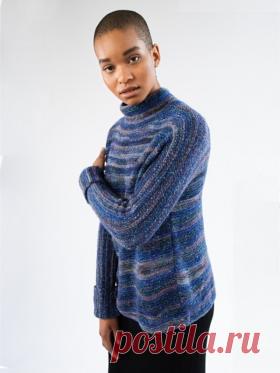 Свитер Узкий залив Оригинальный женский свитер, связанный из пряжи смесовки сложной окраски спицами 4 мм. Свитер полностью связан платочным узором одной деталью...