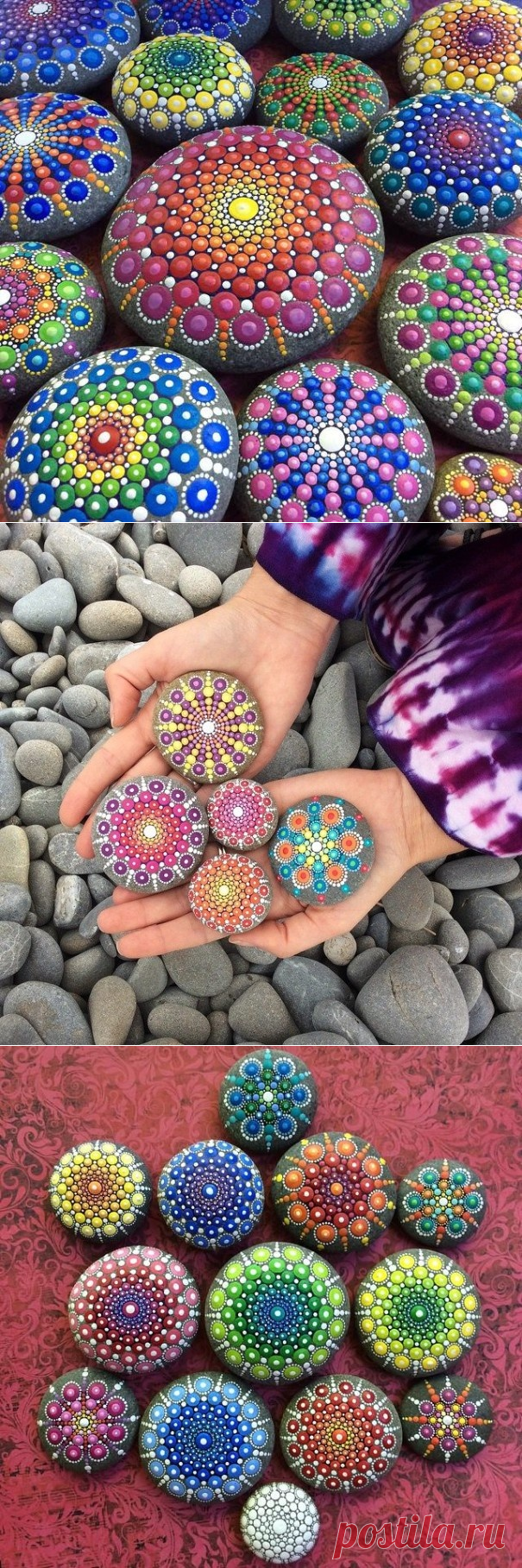 Художница рисует на камнях тысячи крошечных точек, создавая красочные мандалы