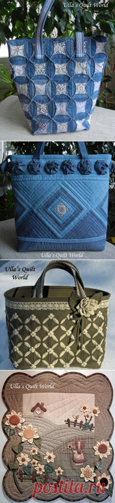 Ulla's Quilt World: Quilted pouch and bag + Cathedral window quilt bag