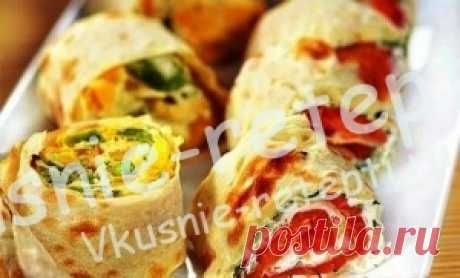 Роллы из лаваша с ветчиной и рыбой - Вкусные рецепты