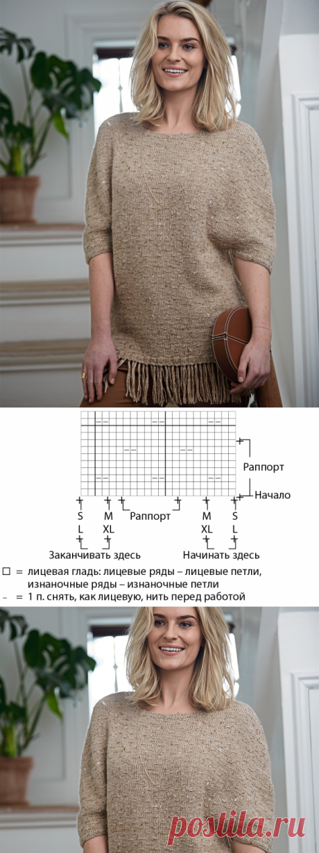 Джемпер-пончо с бахромой - схема вязания спицами. Вяжем Джемперы на Verena.ru