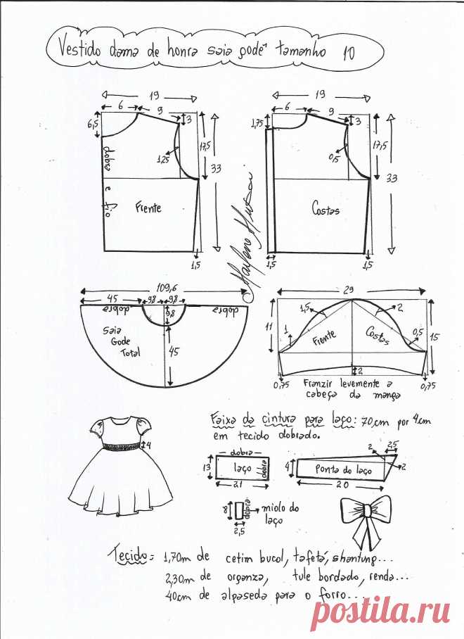 Выкройка платья для девочки 10 лет, пошаговове описание пошива, видео мк, 7 моделей