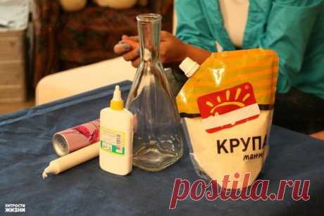 Как задекорировать вазу с помощью клея и манной крупой | Умелые ручки