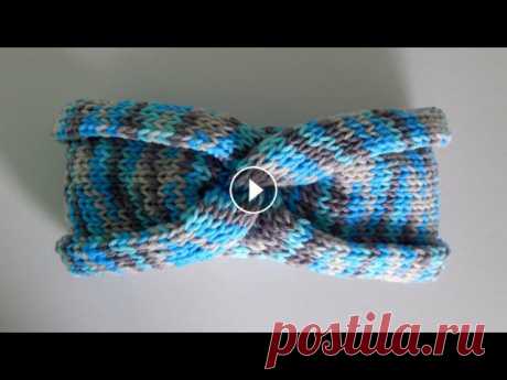 Повязка спицами за 2 часа! Двойная повязка на голову полой резинкой с перехлестом для начинающих Это самая простая двойная повязка на голову спицами с перехлестом. Вязать ее очень быстро, буквально пару часов. Она двойная, при этом вяжется поворот...