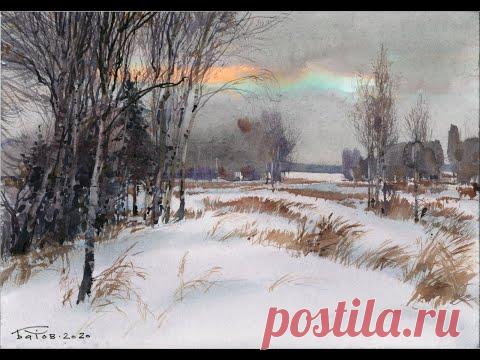 20201225 Снежные поля акварелью. Watercolor snow field