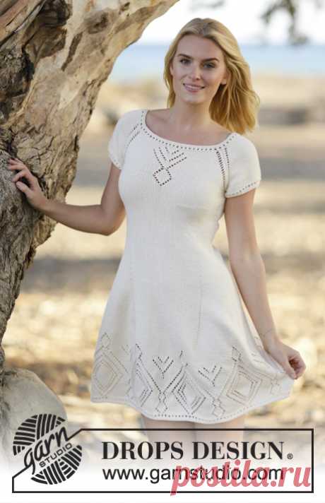 Summer Feeling / DROPS 160-1 - Knitted DROPS dress with lace pattern and raglan in ”Muskat” or "Belle". Worked top down. Size: S - XXXL. - Free pattern by DROPS Design