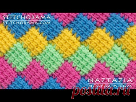 How to Crochet Entrelac - Tunisian Interlaced Patchwork Diamonds Entrelec by Naztazia