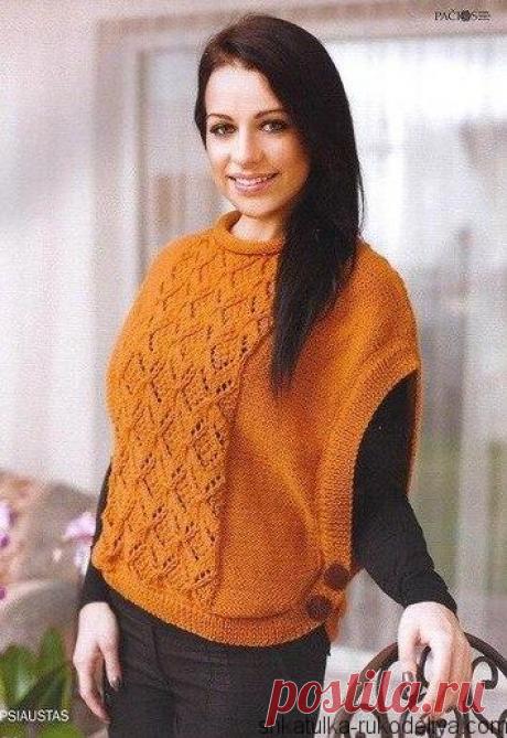 Оранжевый жилет спицами Оранжевый жилет-накидка спицами. Как связать женский жилет спицами