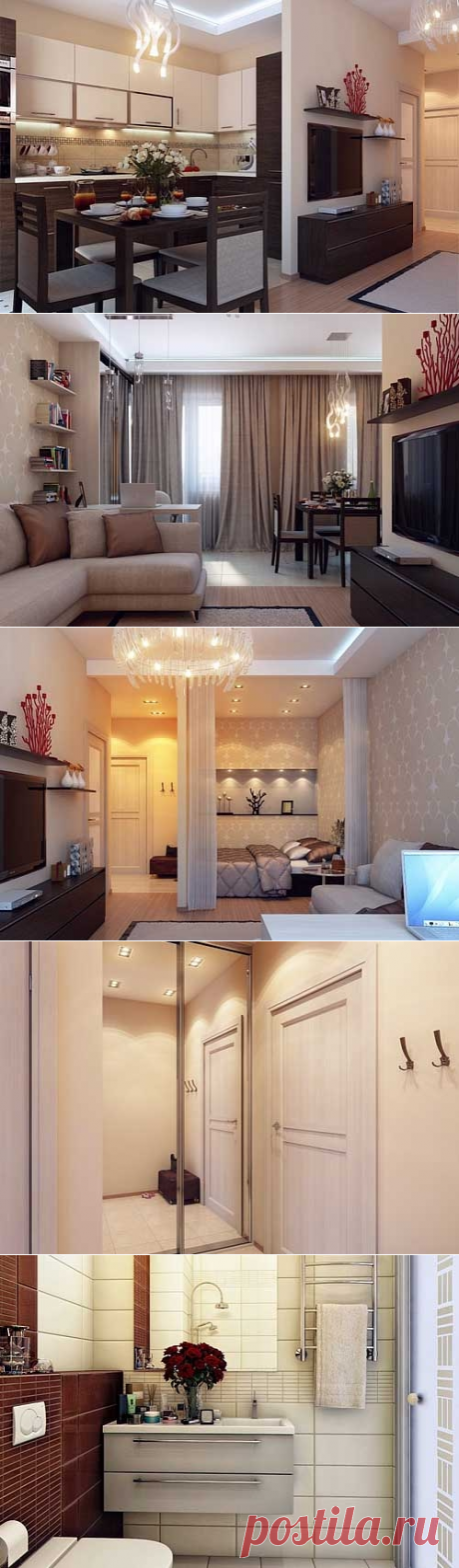 Дизайн однокомнатной квартиры в хрущевке: пример удобной планировки