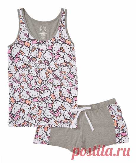 Gray &amp; Pink Hello Kitty Pajama Shorts Set - Juniors | zulily