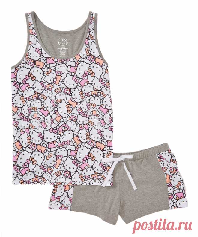 Gray & Pink Hello Kitty Pajama Shorts Set - Juniors | zulily