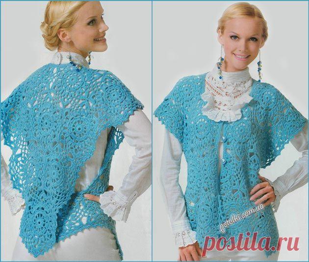 Шаль - пончо - жилет - трансформер крючком. Схемы и описание вязания