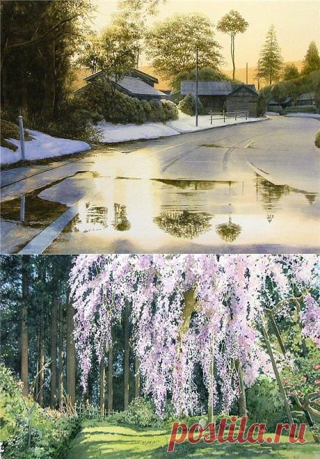 Акварели японского художника Abe Toshiyuki. Времена года. Весна..