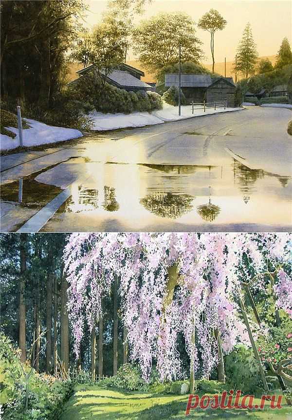 Акварели японского художника Abe Toshiyuki. Времена года. Весна..