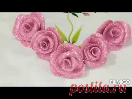 طريقة عمل ورد الجوري من الفوم لأحلى ديكور 👌❤️تووووحفه👍💕how to make a flower from foam
