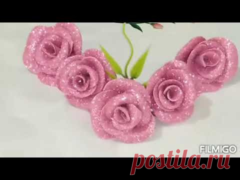 طريقة عمل ورد الجوري من الفوم لأحلى ديكور 👌❤️تووووحفه👍💕how to make a flower from foam