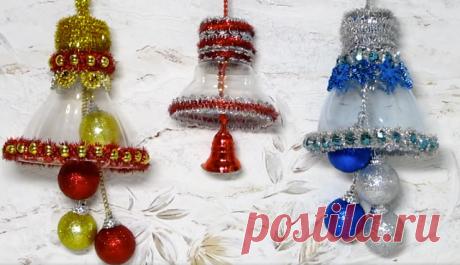 Украшения на елку из верхней части пластиковых бутылок