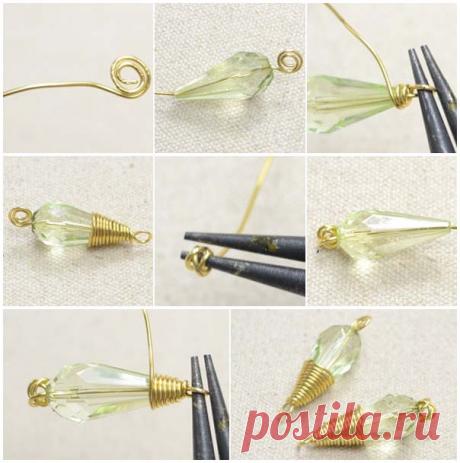 Как сделать изысканное украшение на шею с подвесками и закрученной проволокой вокруг них