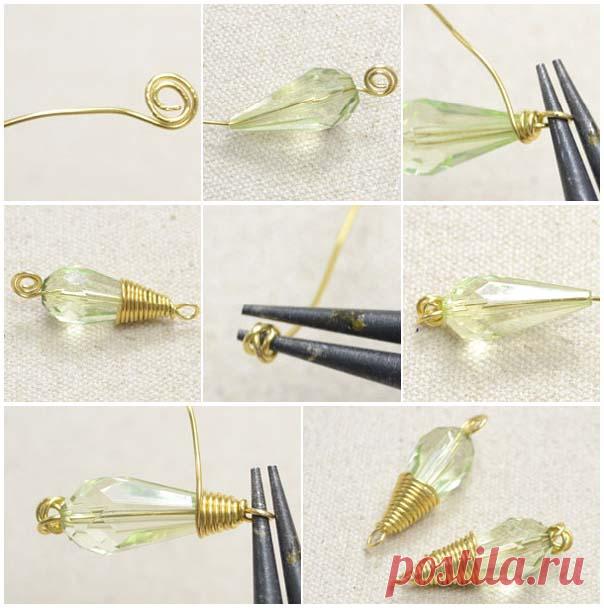 Как сделать изысканное украшение на шею с подвесками и закрученной проволокой вокруг них