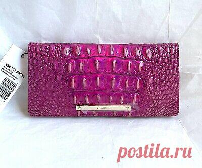 New Brahmin Melbourne Ady Croc Embossed Leather Slim Wallet POTION Bright Pink  | eBay Each Brahmin product has its own unique design and different patterns. We took the pictures for each individual bag or wallet. • Croc embossed Leather with matching trim and gold tone hardware. • Color: Potion Pink.