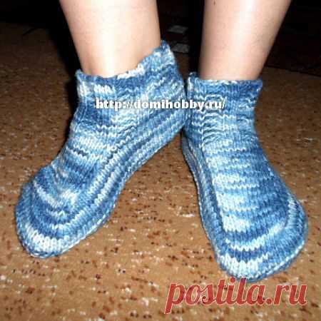 Вязание теплых тапочек спицами