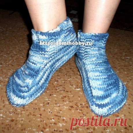 Вязание теплых тапочек спицами